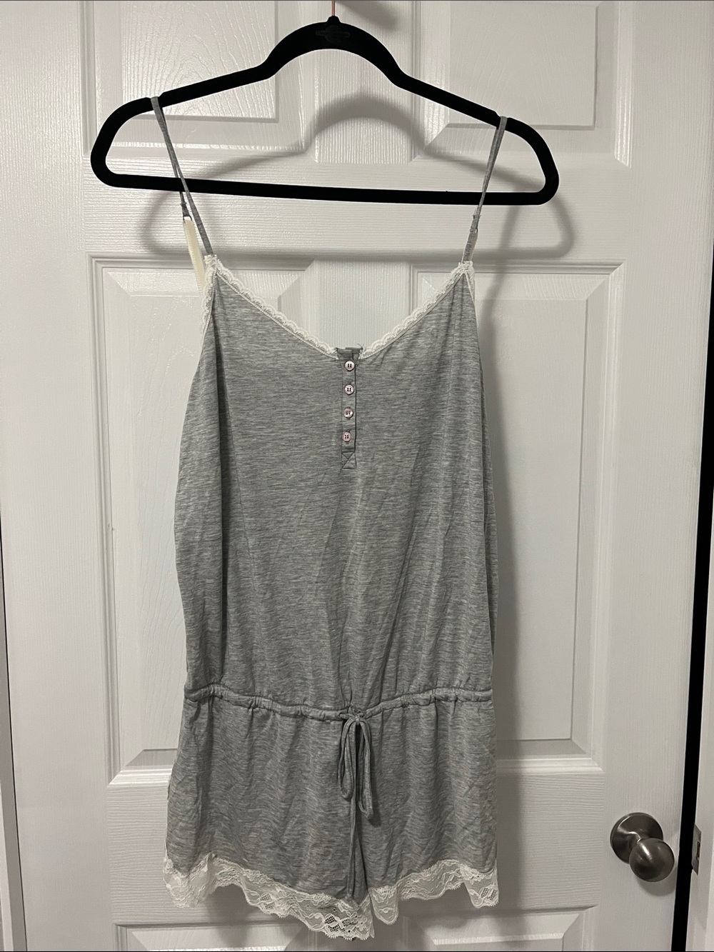 Victoria's Secret Gray Romper with White Lace Trim